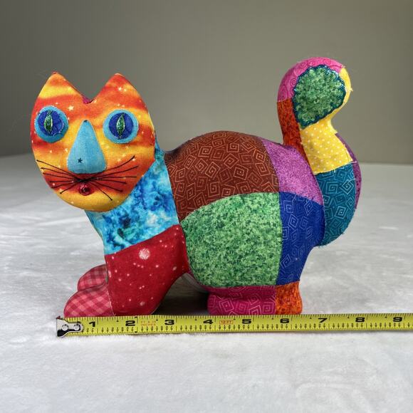 Laurel Burch Inspired Patchwork Cat Fabric & Ceramic Money Bank Bnfts Charity - Picture 9 of 11